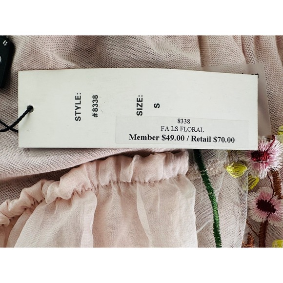 FLORA ASHLEY Womens S Pale Pink NWT Off-Shoulder Blouse Embroidered Bell Sleeves - Picture 6 of 11